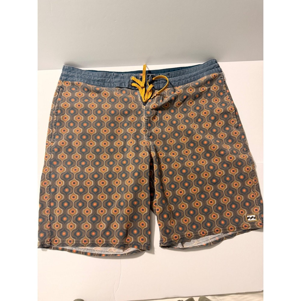Billabong Lo Tides Sundays Board Shorts Mens 34 Geometric Print Blue Orange Surf